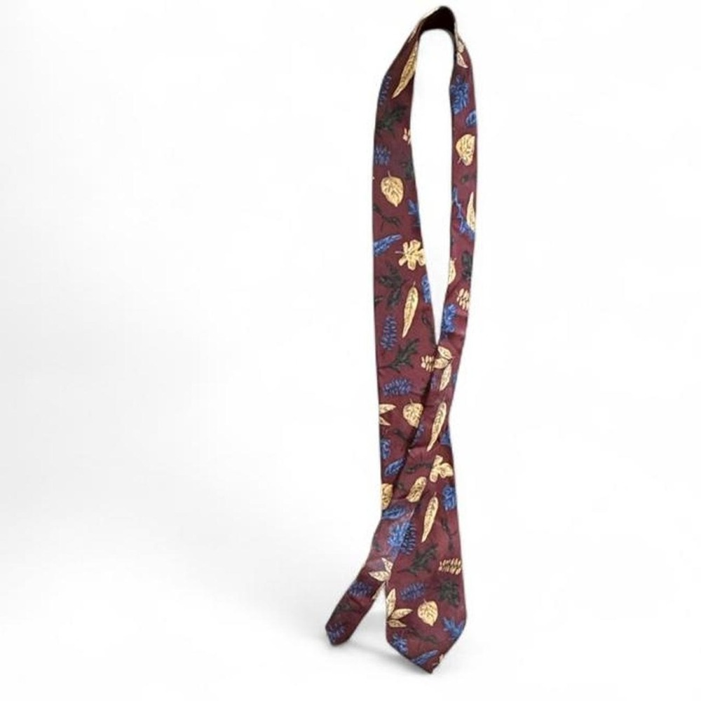 Chaps Ralph Lauren Men's Silk Necktie Burgundy Leaf Floral Vintage Tie